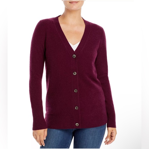 Cashmere Grandfather Cardigan in Burgundy from C by Bloomingdale's Size XS NWT - Picture 1 of 8
